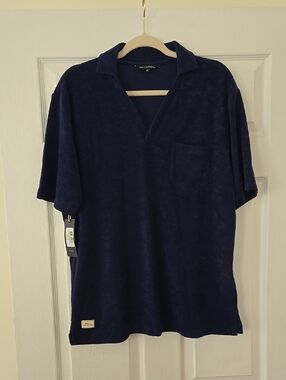 NWT Simply Southern Navy Blue Terry Short-Sleeve Polo